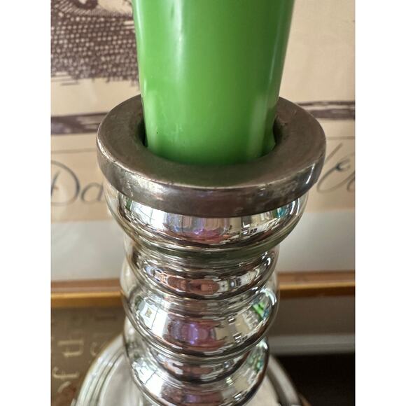 2 Mercury Glass Candle Holders silver elegant Williamsburg 8.5x5.5” - Picture 7 of 11